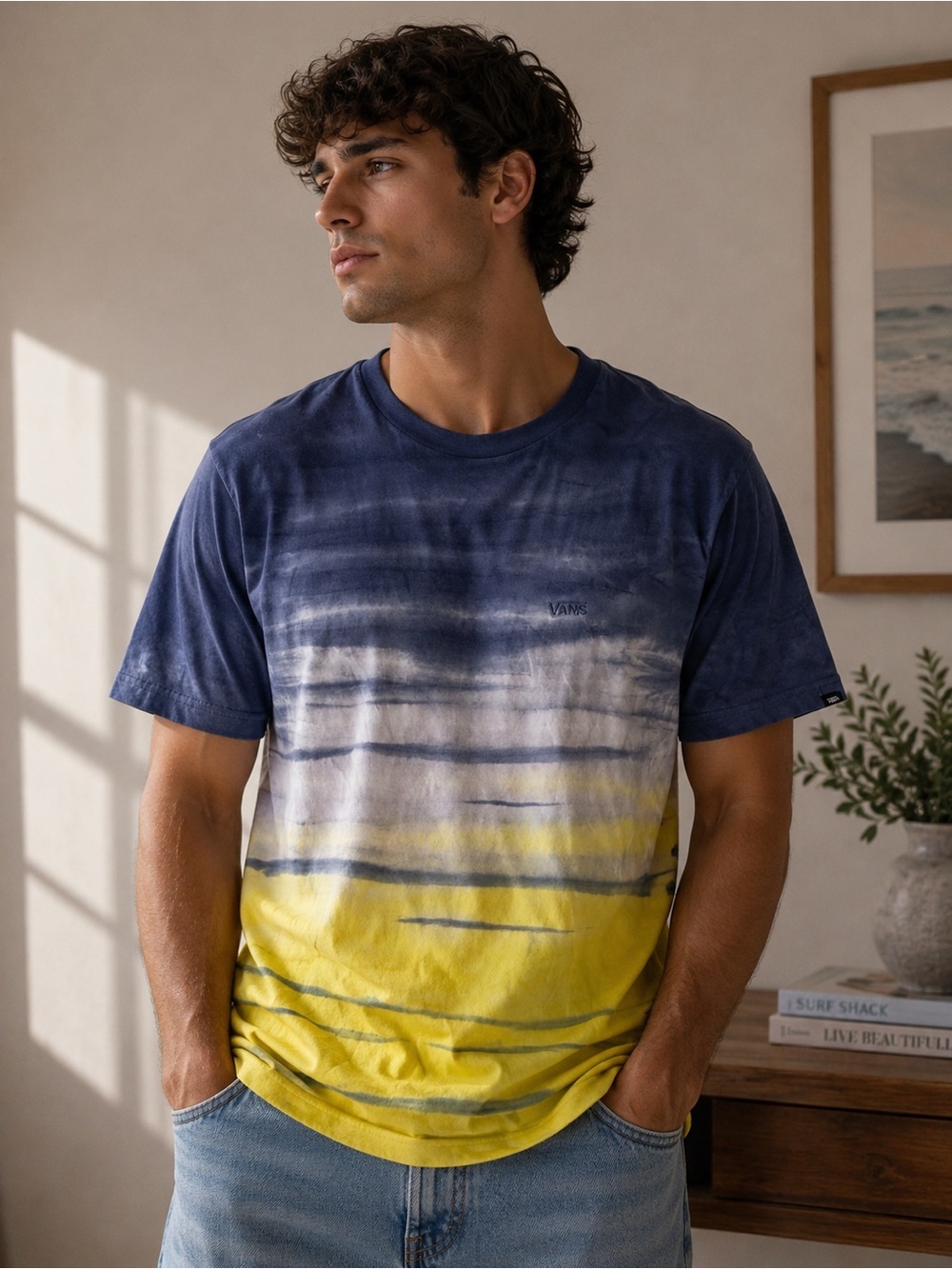 Vans Men’s Navy and Yellow Ombre Tie-Dye Short Sleeve Tee